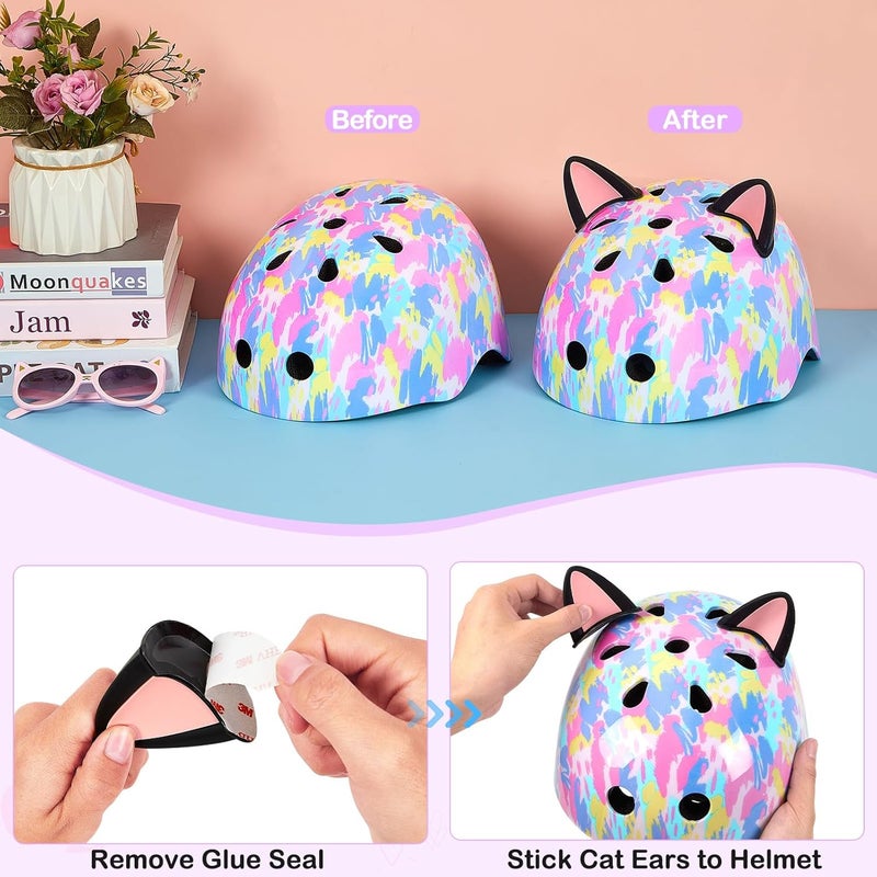FIODAY Kids Helmet, Bike Helmets for Kids 8-14 with Knee Pads and Elbow Pads Wrist Guards, Adjustable Youth Girls Bike Helmet with DIY Cat Ears Skateboard Helmet for Scooter Skating Cycling - Image 5